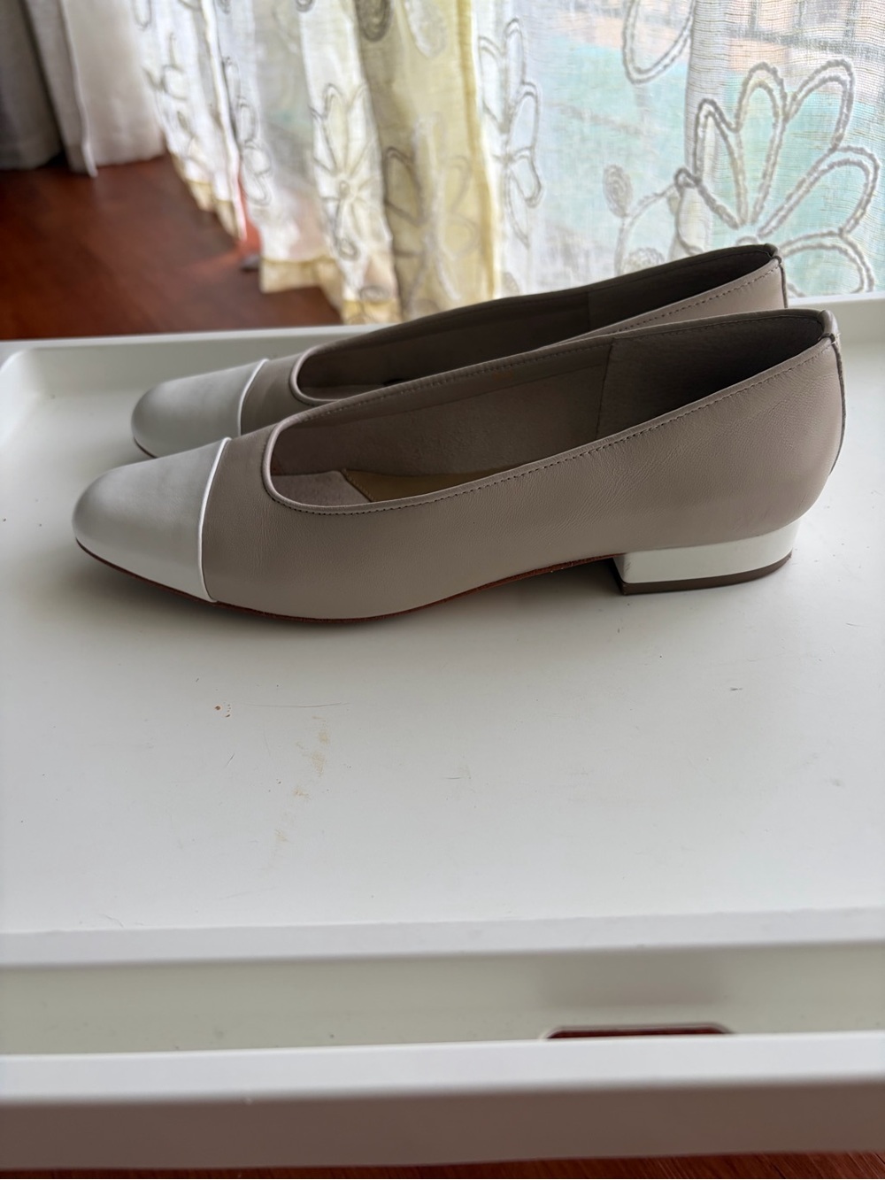 Vaneli Beige and White Two-Tone Leather Flats